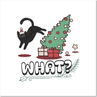 Cat Lover Gift - Cat Pushing Christmas Tree Posters and Art